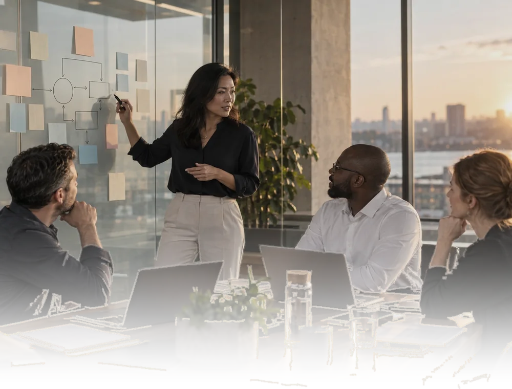 A working session at a whiteboard